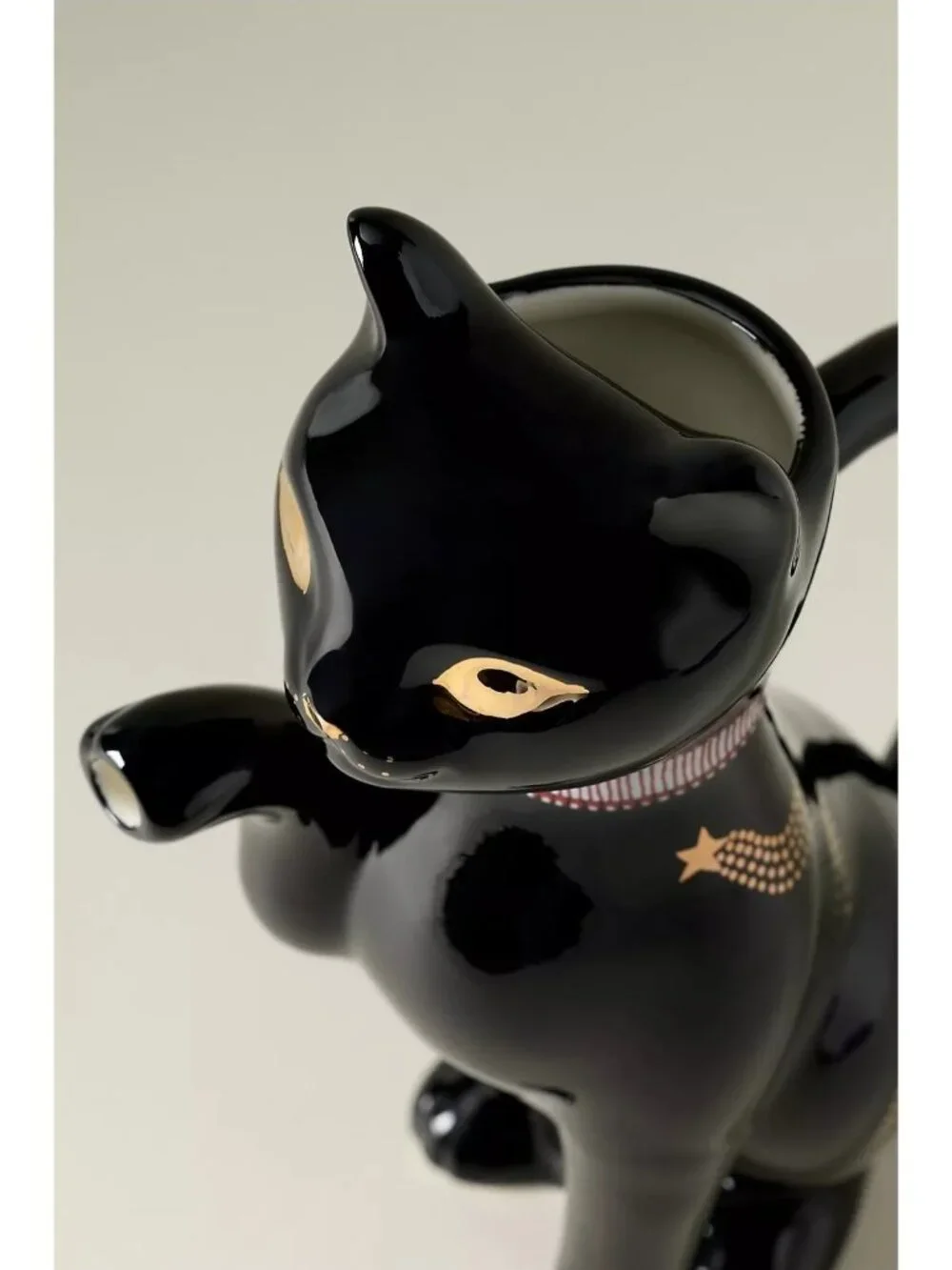 Florence Balducci Anthropologie Black Cat Vase Pitcher Halloween Gold